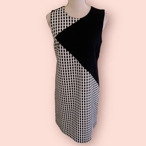 Halogen Black and White Mixed Pattern Sleeveless Sheath Dress S